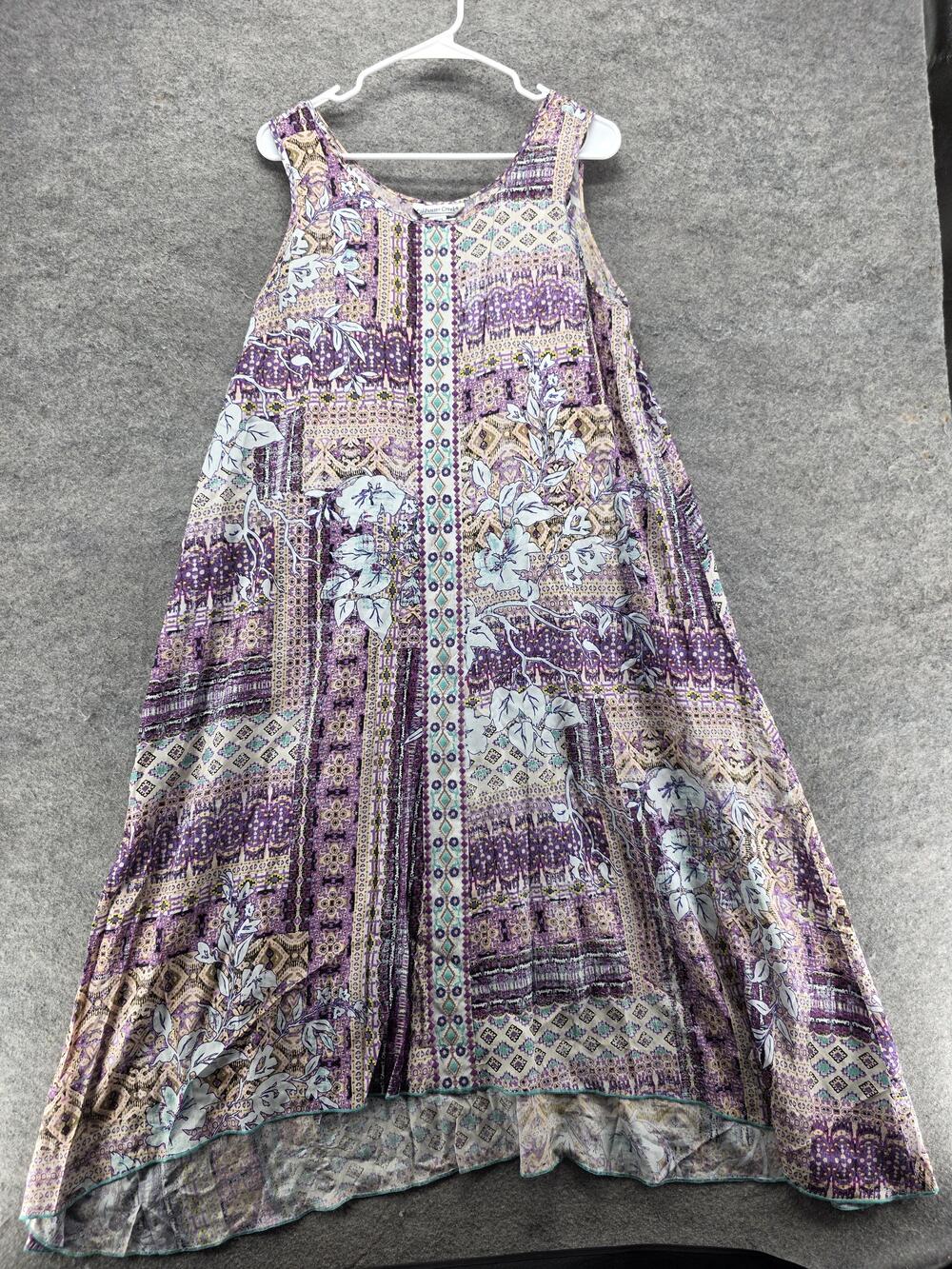 Coldwater Creek Dress Womens PL Purple Maxi Trapeze & Swing Tank Patchwork Boho